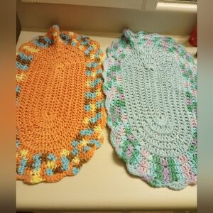 Vintage bundle of two hand crocheted dining doilies